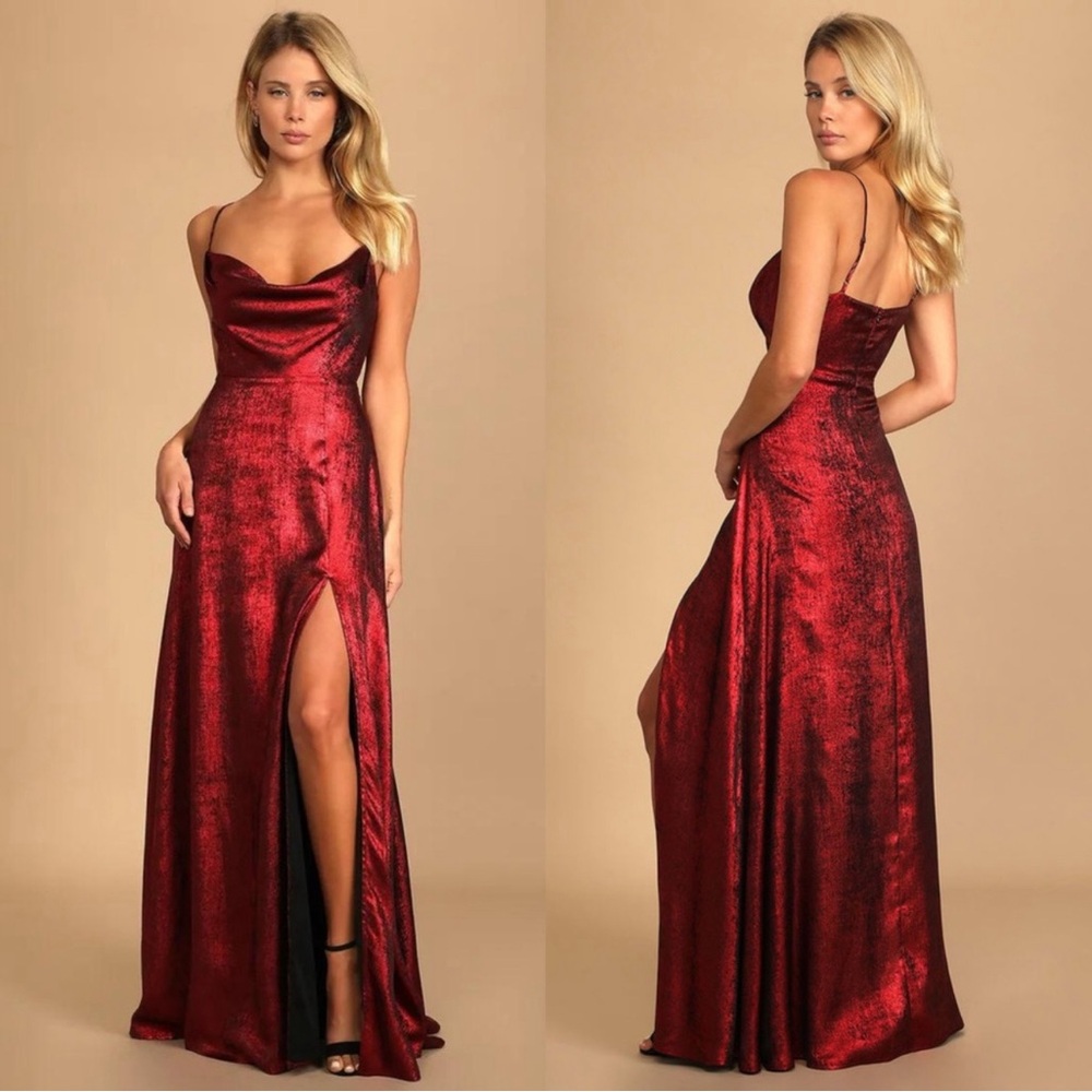 NWT Shining Just For You Red Metallic Cowl Neck Maxi Dress | M